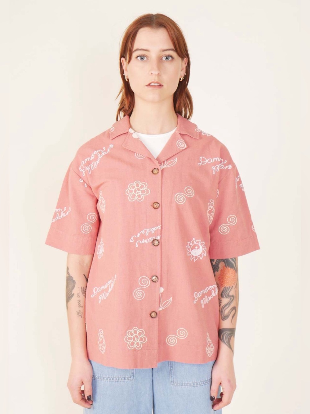 Damson Madder Chloe Embroidered Shirt In Salmon View 2